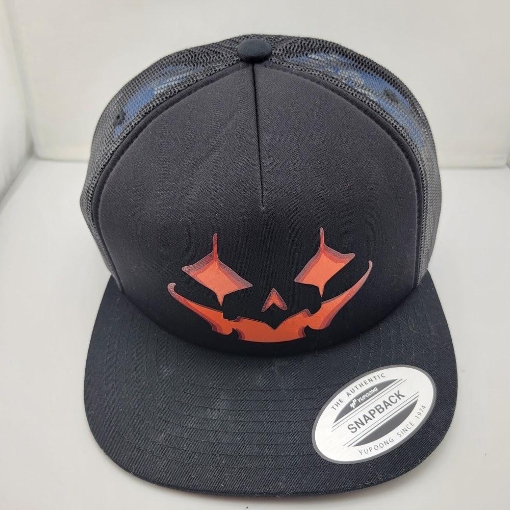 Halloween Jack-O-Lantern Hat Cap Snap Back Black Trucker Mesh Mens Yupoong